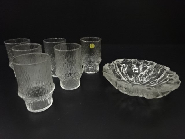 JAPANESE COLLECTIBLE / HOYA HOYA GLASS ASHTRAY / TUMBLER SET WESTERN T
